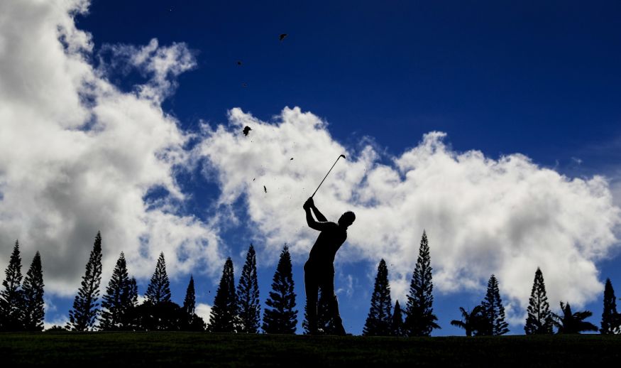 LAHAINA, HI - JANUARY 07:  Ryan Moore of the United States plays a shot on the 14th hole during the third round of the SBS Tournament of Champions at the Plantation Course at Kapalua Golf Club on January 7, 2017 in Lahaina, Hawaii.  (Photo by Sean M. Haffey/Getty Images)