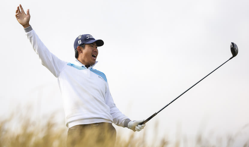 ST ANDREWS, SCOTLAND - JULY 16: Byeong-Hun An of Korea reacts as he tees off on the 6th hole during the first round of the 144th Open Championship at The Old Course on July 16, 2015 in St Andrews, Scotland.  (Photo by Streeter Lecka/Getty Images)