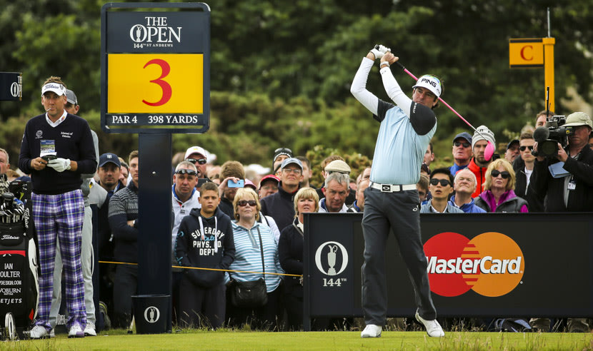 ST ANDREWS, SCOTLAND - JULY 16: Bubba Watson of the United States tees off on the 3rd hole during the first round of the 144th Open Championship at The Old Course on July 16, 2015 in St Andrews, Scotland.  (Photo by Mike Ehrmann/Getty Images)