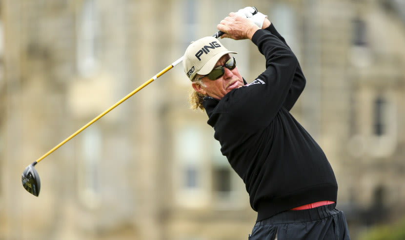ST ANDREWS, SCOTLAND - JULY 16: Miguel Angel Jimenez of Spain tees off on the 2nd hole during the first round of the 144th Open Championship at The Old Course on July 16, 2015 in St Andrews, Scotland.  (Photo by Andrew Redington/Getty Images)
