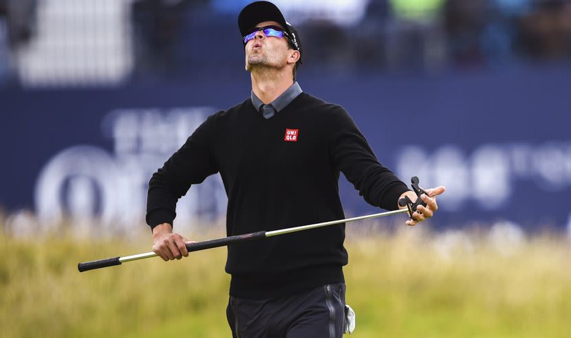 ST ANDREWS, SCOTLAND - JULY 16: Adam Scott of Australia reacts on the 1st green during the first round of the 144th Open Championship at The Old Course on July 16, 2015 in St Andrews, Scotland.  (Photo by Stuart Franklin/Getty Images)