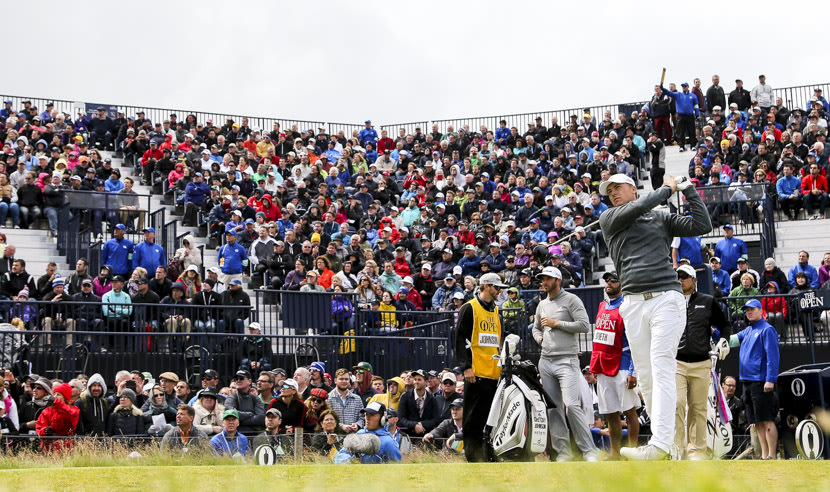 ST ANDREWS, SCOTLAND - JULY 16: Jordan Spieth of the United States tees off on the 17th hole during the first round of the 144th Open Championship at The Old Course on July 16, 2015 in St Andrews, Scotland.  (Photo by Mike Ehrmann/Getty Images)