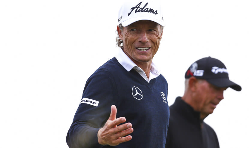 ST ANDREWS, SCOTLAND - JULY 16: Bernhard Langer of Germany smiles after he tees off on the 6th hole during the first round of the 144th Open Championship at The Old Course on July 16, 2015 in St Andrews, Scotland.  (Photo by Matthew Lewis/Getty Images)