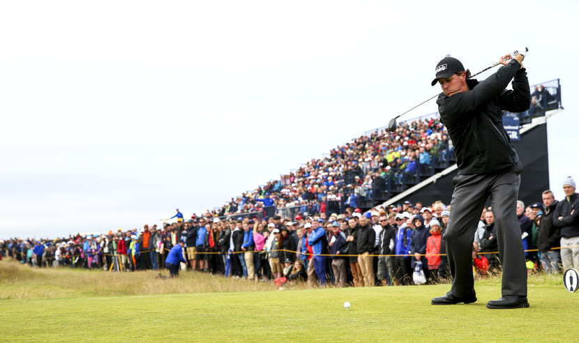 ST ANDREWS, SCOTLAND - JULY 16: Phil Mickelson of the United States tees off on the 4th hole during the first round of the 144th Open Championship at The Old Course on July 16, 2015 in St Andrews, Scotland.  (Photo by Andrew Redington/Getty Images)