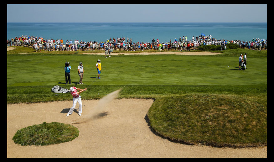SHEBOYGAN, WI - AUGUST 14: Martin Kaymer of Germany hits a shot from the sand during the second round of the 2015 PGA Championship at Whistling Straits on August 14, 2015 in Sheboygan, Wisconsin.  (Photo by Kevin C. Cox/Getty Images)