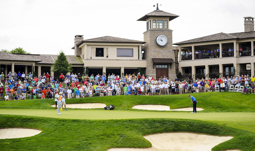 DUBLIN, OH - JUNE 02:  Fans watch as Jordan Spieth putts on the 18th hole green during the first round of the Memorial Tournament presented by Nationwide at Muirfield Village Golf Club on June 2, 2016 in Dublin, Ohio. (Photo by Chris Condon/PGA TOUR)