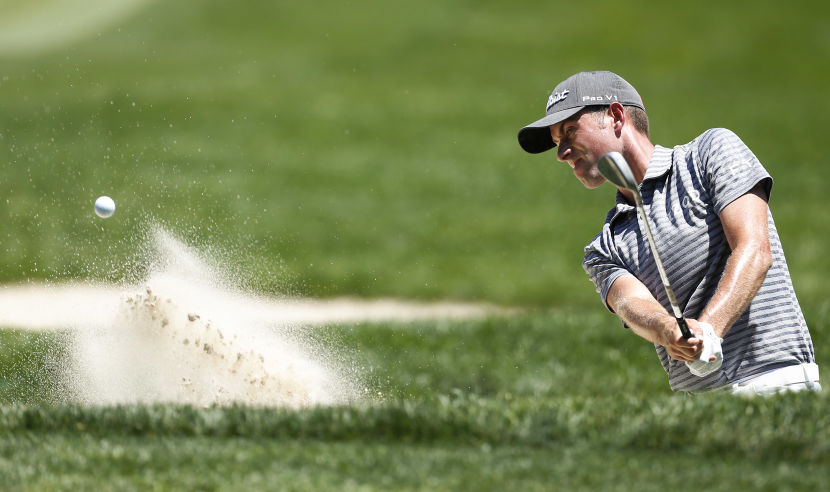 BETHESDA, MD - JUNE 25:  Webb Simpson plays a shot from a bunker on the second hole during the third round of the Quicken Loans National at Congressional Country Club on June 25, 2016 in Bethesda, Maryland. (Photo by Matt Hazlett/Getty Images)