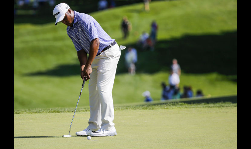 BETHESDA, MD - JUNE 25: Harold Varner III putts on the 15th green during the third round of the Quicken Loans National at Congressional Country Club on June 25, 2016 in Bethesda, Maryland. (Photo by Rob Carr/Getty Images)