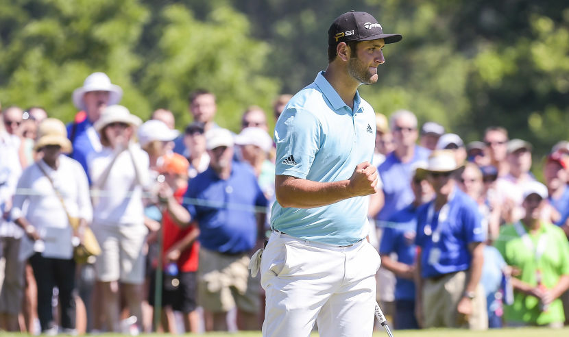 BETHESDA, MD - JUNE 25:  Jon Rahm of Spain celebrates after making a birdie putt on the ninth hole green during the third round of the Quicken Loans National at Congressional Country Club (Blue) on June 25, 2016 in Bethesda, Maryland. (Photo by Stan Badz/PGA TOUR)