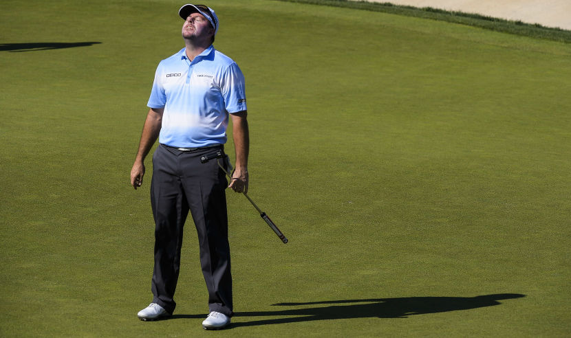 BETHESDA, MD - JUNE 25:  Robert Garrigus reacts to missing a birdie putt on the 17th hole green during the third round of the Quicken Loans National at Congressional Country Club (Blue) on June 25, 2016 in Bethesda, Maryland. (Photo by Stan Badz/PGA TOUR)
