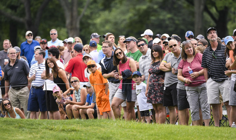 AKRON, OH - JULY 02: Fans watch a player's ball during the third round of the World Golf Championships-Bridgestone Invitational at Firestone Country Club on July 2, 2016 in Akron, Ohio. (Photo by Ryan Young/PGA TOUR)