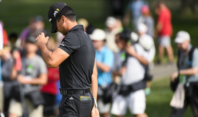 AKRON, OH - JULY 02: Jason Day reacts after missing a birdie putt on the 18th hole during the third round of the World Golf Championships-Bridgestone Invitational at Firestone Country Club on July 2, 2016 in Akron, Ohio. (Photo by Ryan Young/PGA TOUR)