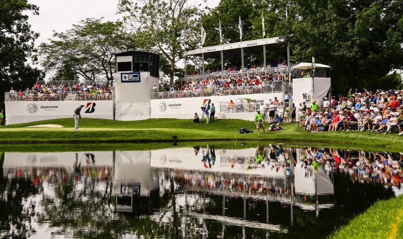 AKRON, OH - JULY 02: A view of the 16th green as Jordan Spieth putts during the third round of the World Golf Championships-Bridgestone Invitational at Firestone Country Club on July 2, 2016 in Akron, Ohio. (Photo by Ryan Young/PGA TOUR)