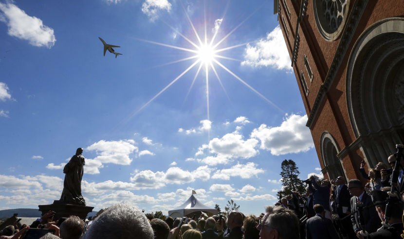 LATROBE, PA - OCTOBER 4: Arnold Palmer's Cessna 10 aircraft is flown over Saint Vincent Basilica during a Celebration of Arnold Palmer at Saint Vincent College on October 4, 2016 in Latrobe, Pennsylvania. Palmer, a golf legend who won 62 PGA tour titles over the course of his career, died on September 25, 2016 at age 87.  (Photo by Hunter Martin/Getty Images)