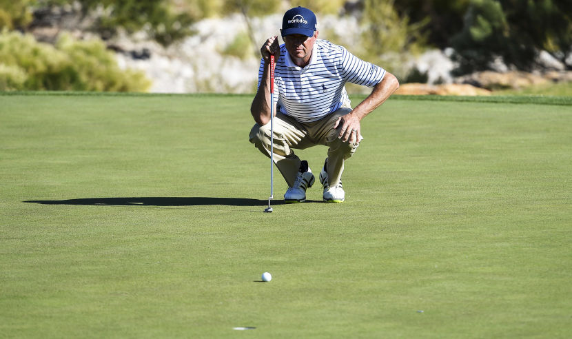LAS VEGAS, NV - NOVEMBER 04:  Davis Love III of the United States lines up a putt during the second round of the Shriners Hospitals For Children Open on November 4, 2016 in Las Vegas, Nevada.  (Photo by Steve Dykes/Getty Images)