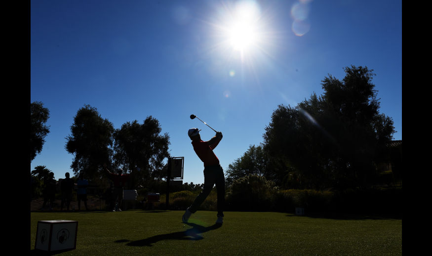 LAS VEGAS, NV - NOVEMBER 05:  Russell Henley of the United States plays his shot from the ninth tee during the third round of the Shriners Hospitals For Children Open on November 5, 2016 in Las Vegas, Nevada.  (Photo by Steve Dykes/Getty Images)
