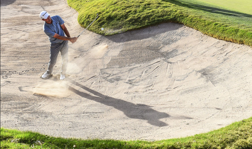 LAS VEGAS, NV - NOVEMBER 06:  Lucas Glover of the United States plays a shot from a bunker on the 17th hole during the final round of the Shriners Hospitals For Children Open on November 6, 2016 in Las Vegas, Nevada.  (Photo by Steve Dykes/Getty Images)