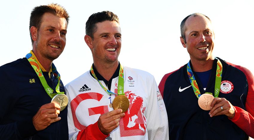 Stenson, Rose and Kuchar pose with their medals