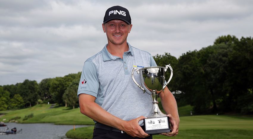 Brad Fritsch (top) and Mackenzie Hughes open on the PGA Tour this week after winning last year on the Web.com Tour