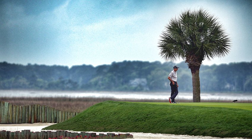 Jim Furyk waits to putt on the 17th hole during the final round at Harbour Town Golf Links. (Tyler Lecka/Getty Images)