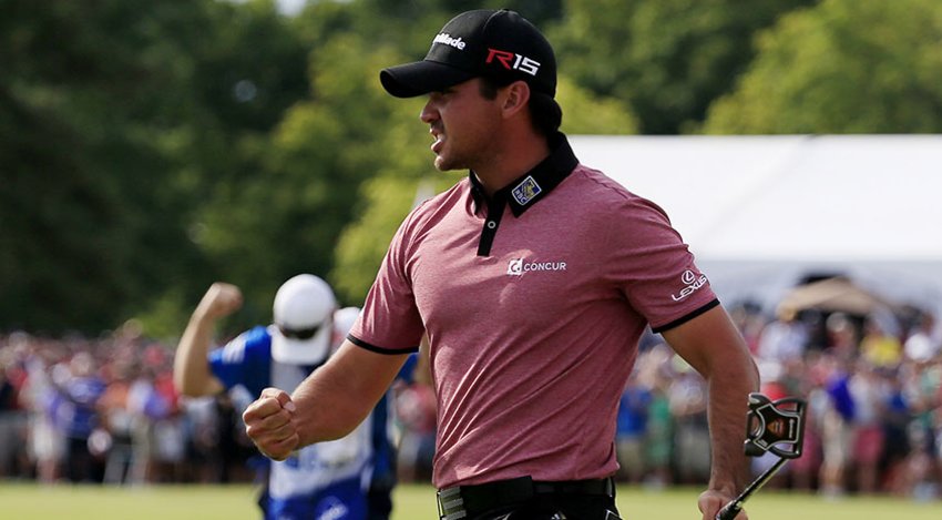 Jason Day on the 18th after sinking the winning putt
